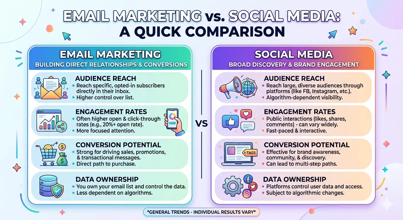 Brief comparison of email marketing and social media marketing